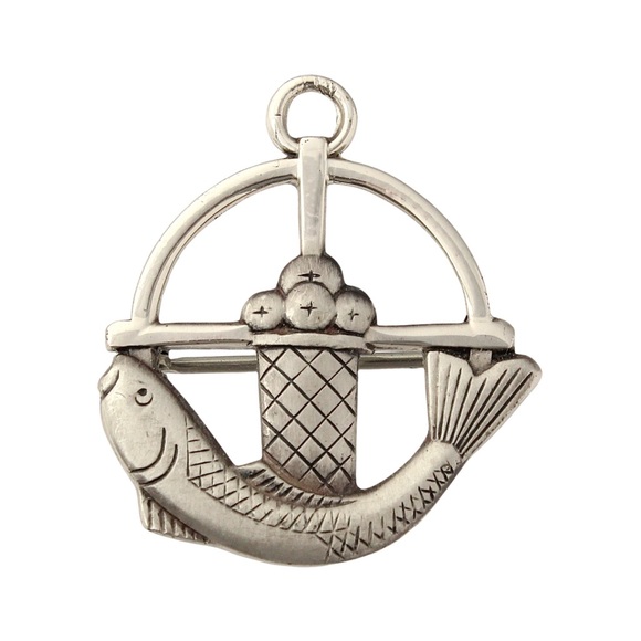 Vintage Creed Sterling Silver Fish & Bread Loaves Brooch Pin / Necklace Pendant - Picture 1 of 4